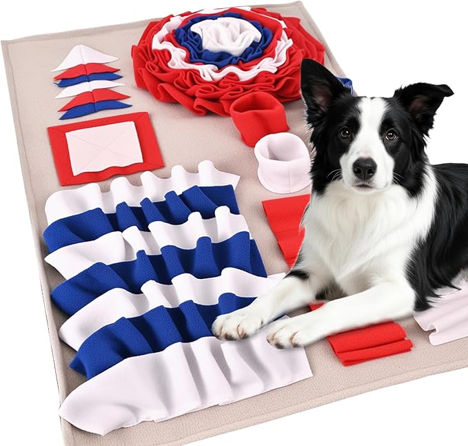 Snuffle Mat for Dogs, 32'' Long Slow Feeder Dog Treat Mat Interactive Dog Puzzle Toy Sniff Mat for Slow Eating Encourages Natural Foraging Skills for All Breeds Indoor & Outdoor Use (Blue)