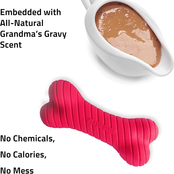 Playology Dog Toys | Dual Layer Bone Durable Chew Toy Bone for Dogs | Medium Grandma's Gravy Scented Toy - Easy to Clean and Made from Non Toxic Materials