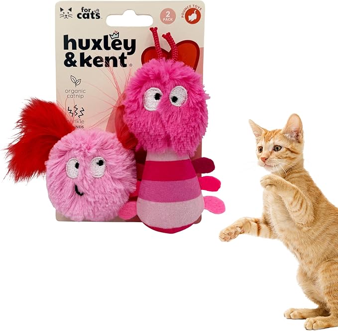 Huxley & Kent 2-Pack Plush Cat Toys | Love Bugs | Valentine's Day Strong Catnip Filled Cat Toy | Plush Kitten and Cat Toy with Catnip and Crinkle | Kittybelles