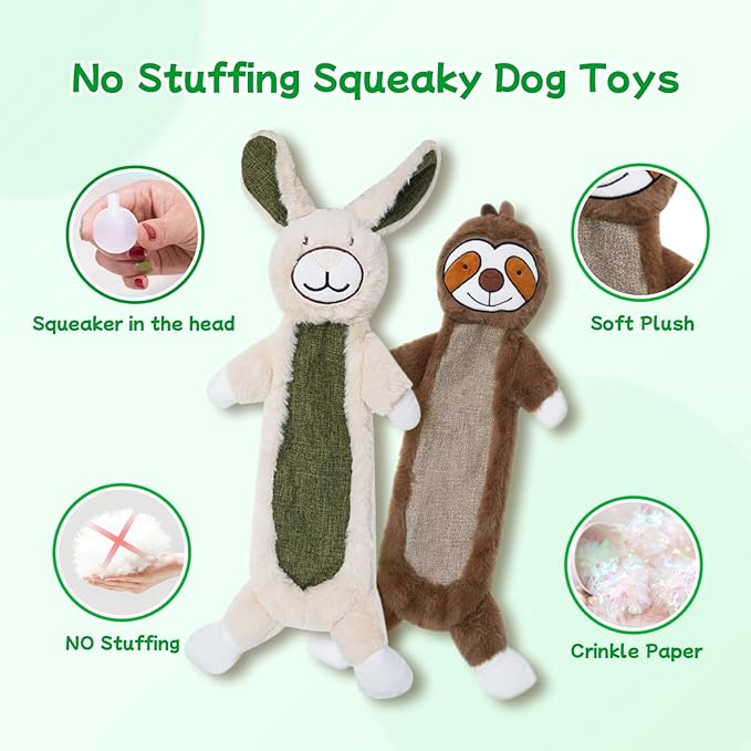 Zrbtk Crinkle Squeaky Dog Toys for Aggressive Chewers, Less Stuffed Dog Toy to Keep Them Busy, Plush Interactive Pet Toys for Dogs, Tough Chew Toys for Small Medium Large Dogs