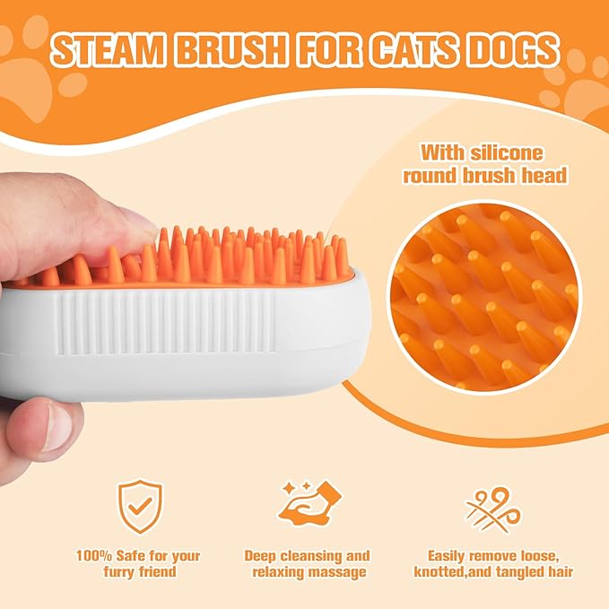Cat Steam Brush for Shedding,3 in1 Cats Water Spary Comb,Rechargeable Steamy Cat Brush,Spritz Defur Comb for Cats,Silicone Pets Steamer Brushes for Massage,Grooming,Removing Loose Hair Yellowish&White