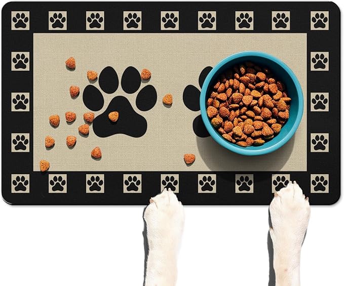 Absorbent Pet Dog Bowl Mat for Food and Water, Pet Cat Food Feeding Mat with Non Slip Rubber Backing, Dog Food Mats for Floors Waterproof, 12"x20"