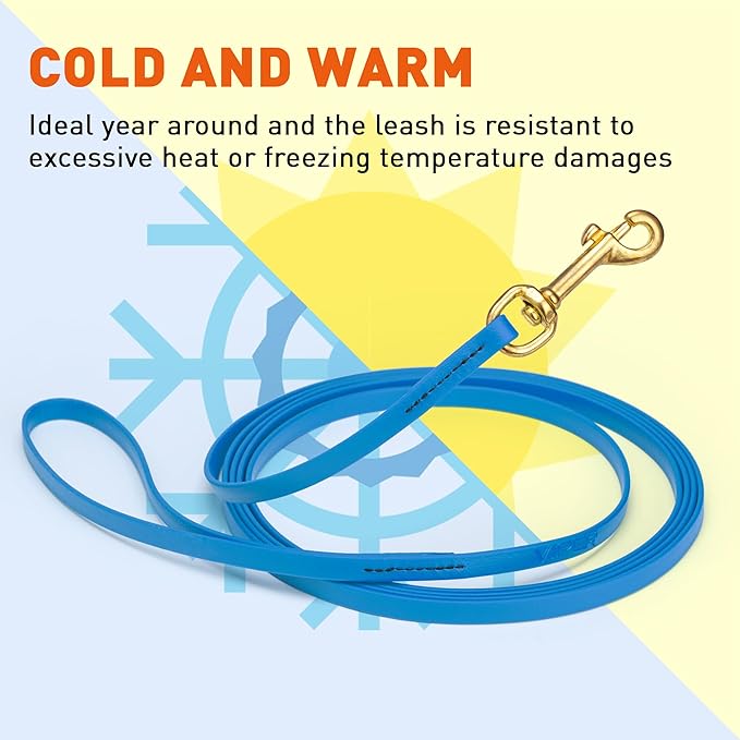 Viper Biothane K9 Working Dog Leash Waterproof Lead for Tracking Training Schutzhund Odor-Proof Long Line with Solid Brass Snap for Puppy Medium and Large Dogs, 20ft Cerulean Blue
