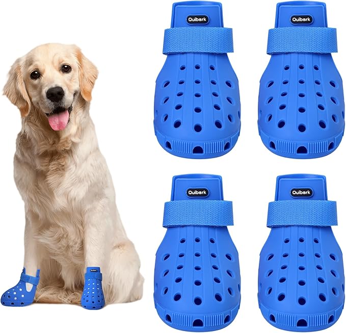 Dog Shoes for Hot Pavement, Non-Slip Waterproof Dog Crocs, Dog Booties Sandals for Medium Dogs, Easy ON & Off Adjustable Easy-Clean Boots for Beach Outdoor Blue, Size M: (2.5’’x2-2.2’’)(L*W)