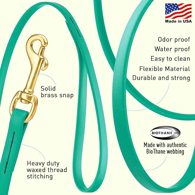 Viper Biothane K9 Working Dog Leash Waterproof Lead for Tracking Training Schutzhund Odor-Proof Long Line with Solid Brass Snap for Puppy Medium and Large Dogs, 20ft Teal
