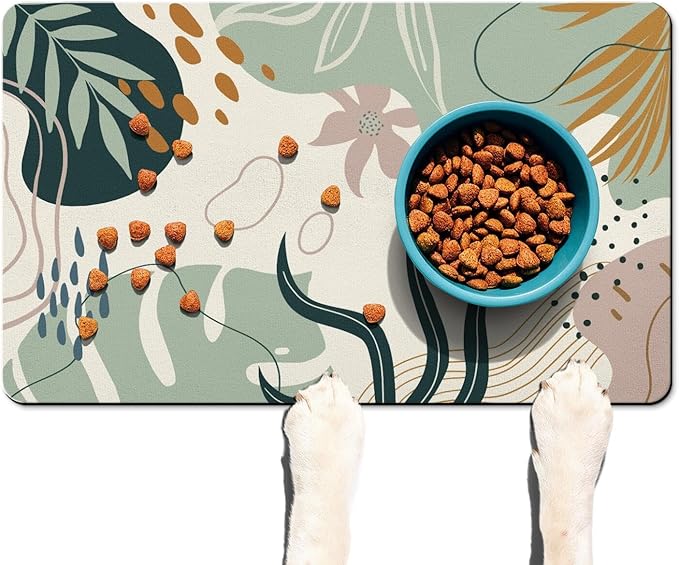 Dog Food Mats for Floors Absorbent, Cat Food Mat - Pet Cat Feeding Mat Quick Dry, Dog Bowl Mats for Water, Pet Supplies Feeding Placemat 16" x 24" Boho