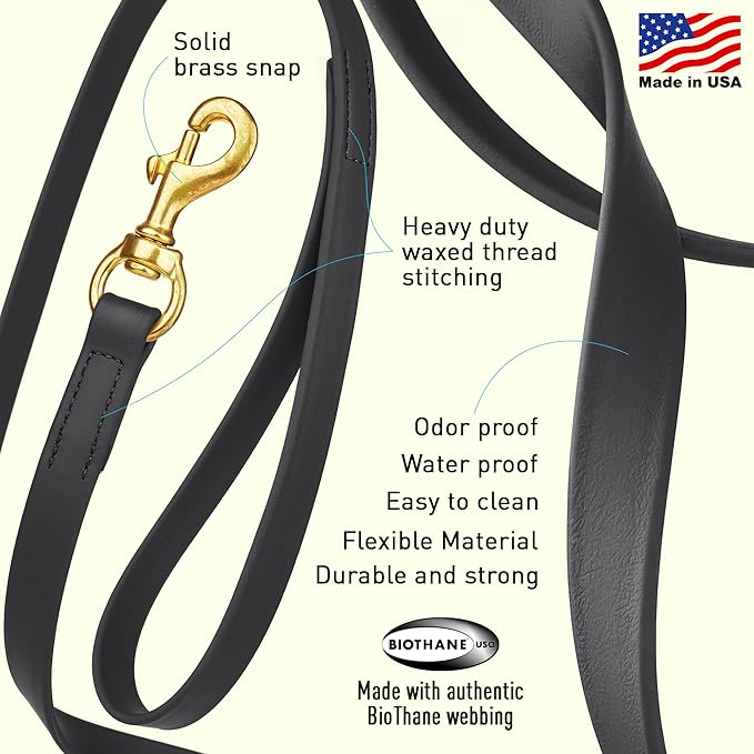 Viper Biothane Working Tracking Lead Leash Long Line for Dogs 2 Colors and 6 Sizes,Black, 3/4" x 33ft