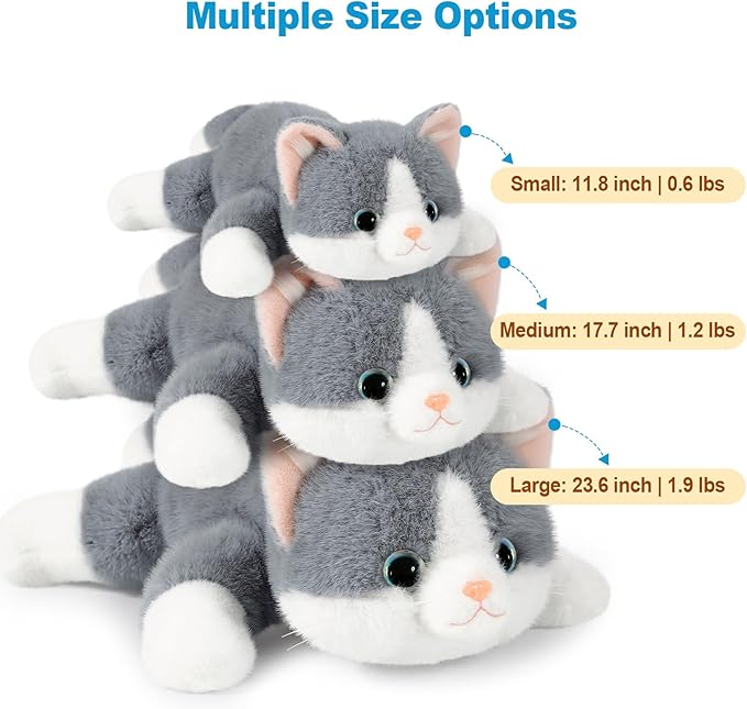 Ditucu Weighted Cat Stuffed Animal 0.6 lbs Cute Realistic Kitten Plush Toys 11.8 inch Soft Plushies Gifts for Kids Grey
