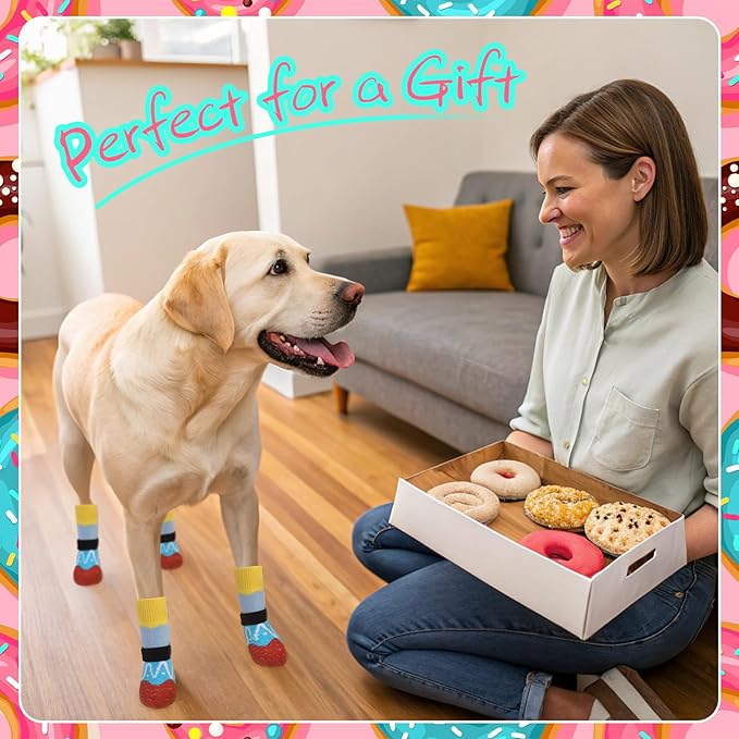 EXPAWLORER 8 Pcs Anti Slip Dog Socks, Dog Shoes for Hot Pavement, Dog Booties for Hardwood Floor, Prevent Licking Paws, Boots & Paw Protectors for Small Medium Large Senior Dogs