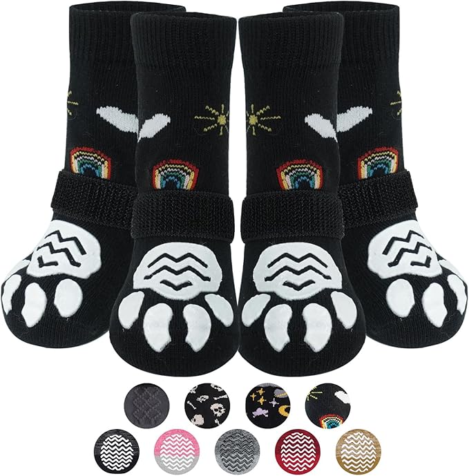 PUPTECK 2 Pairs Anti-Slip Dog Grip Socks for Hot/Cold Pavement, Traction Shoes for Senior Dogs Hardwood Floors Control, Boots with Grippers to Prevent Licking Paws Protectors Booties Outdoor