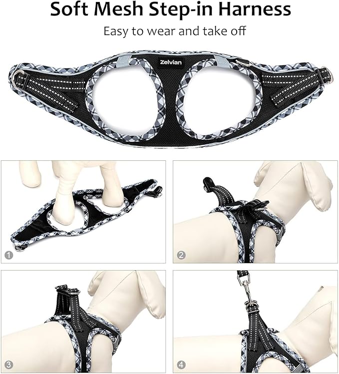 Cat Harness and Leash Set for Walking, Escape Proof Adjustable Soft Mesh Kitten Harness with Reflective Strips, Breathable No-Choke Pet Vest for Small Cats or Puppies(Black,XXS)