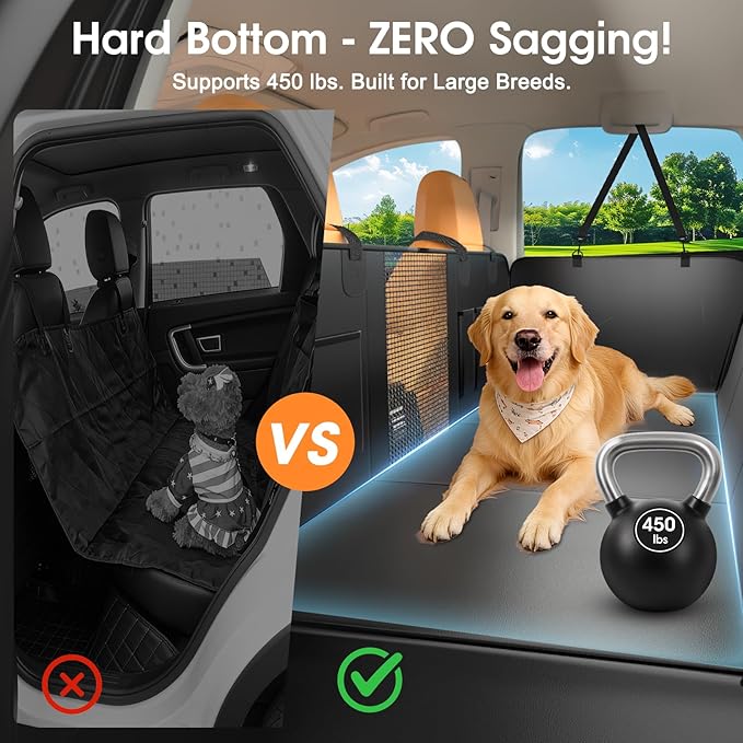 JKLESA Dog Car Seat Cover for Back Seat, 52"x65" Waterproof Hard-Bottom Hammock with Side Flaps, Heavy-Duty 450lbs, Non-Slip & Scratch-Proof PU Leather Protector for SUV, Truck & Sedan Gray