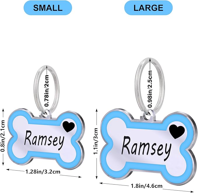 Personalized Deep Engraving Pet ID Tags Engraved Both Sides Bone Shape Custom Dog Tag Stainless Pet ID Tag Engraved Heart Dog Tags for Large Small Dogs Cats (Sky Blue, Small)