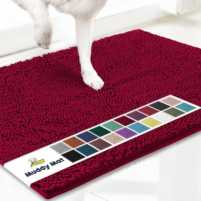 Muddy Mat® | Super Absorbent Door Mat Indoor, Microfiber Quick Dry Chenille Entryway Rug, Non-Slip Front Door Mat, Indoor Mats for Entryway, Machine Washable Pet Rug, Maroon 36" x 120"