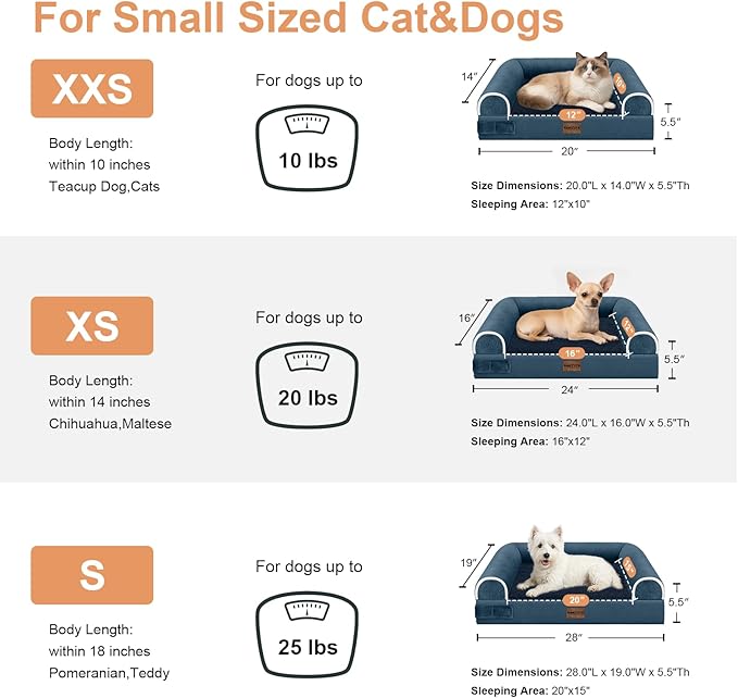 Small Dog Bed Orthopedic Washable: Beds Bolster Small Sized Dogs Bed Egg Crate Foam Couch Sofa Waterproof with Removable Cover - Navy Blue
