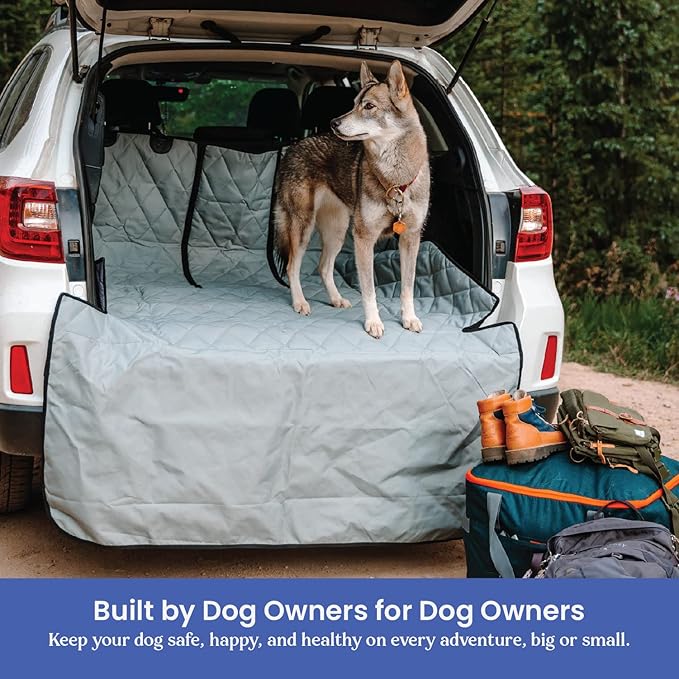 4Knines Split Cargo Liner for SUV – for Dogs & Pets, Heavy-Duty, Waterproof Trunk Mat & Cargo Cover – Fits 60/40 Split Bench & Armrest Pass-Through – Machine Washable, Non-Slip, Durable (Large, Grey)