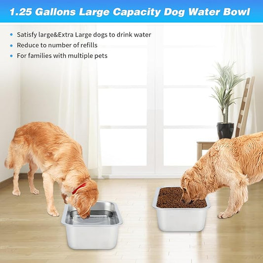 Bwogue 1.25 Gallons Extra Large Dog Water Bowls for Large Dogs, Large Stainless Steel Dog Bowl for Dogs, High Capacity Dog Water and Food Bowls for Large, X-Large Dogs