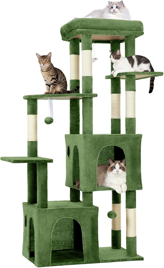 Cat Tree 61" Tall, Sisal Wrapped Scratching Post, Cat Nest, Hanging Ball, Extended Platform