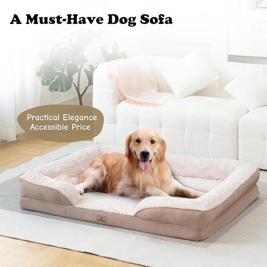 XL Orthopedic Dog Beds Large Sized Dog - Washable Large Dog Cat Bed Waterproof, Comfort Dogs Couch Sofa with Washable Removable Cover, Pet Bed with Nonskid Bottom, Beige, 48"