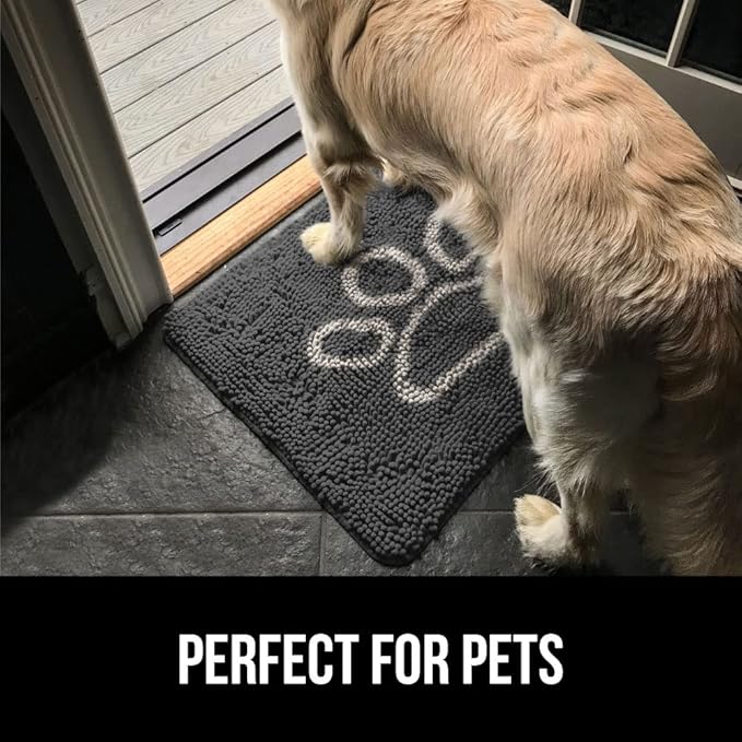 GORILLA GRIP SOAKSTOPPER Dog Door Mat, Machine Washable Rug Absorbent Doormat Captures Moisture Mud Dirt, Quick Dry Soft Chenille Entryway Rugs Indoor Entrance Mats for Dog Paws, 24x17 Charcoal
