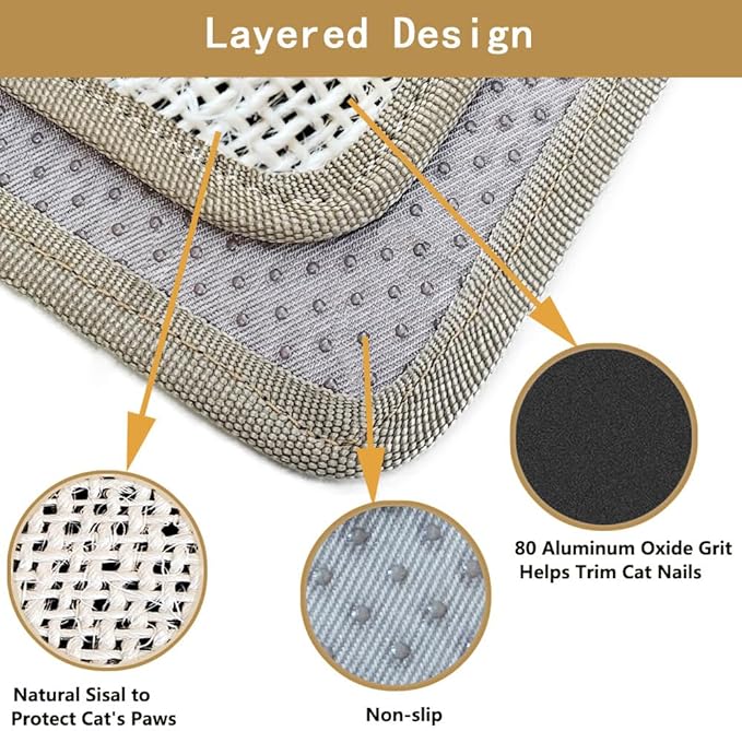 Cat Nail File Scratcher- Natural Sisal Scratching Pad with 80-Grit Aluminum Oxide, Wrap-Around Design for Trimming Cat Nails, Repairing Cat Trees& Posts (14.84"x11.10")
