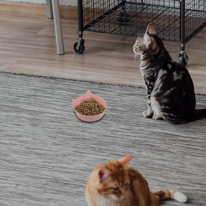 Gadpiparty Cat Bowl Slow Feeder Non-Slip Small Kitten Dish Candy Color Shallow Cat Food Bowl with Cute Ear Design for Healthy Eating and Anti-Choking Feeding Supplies