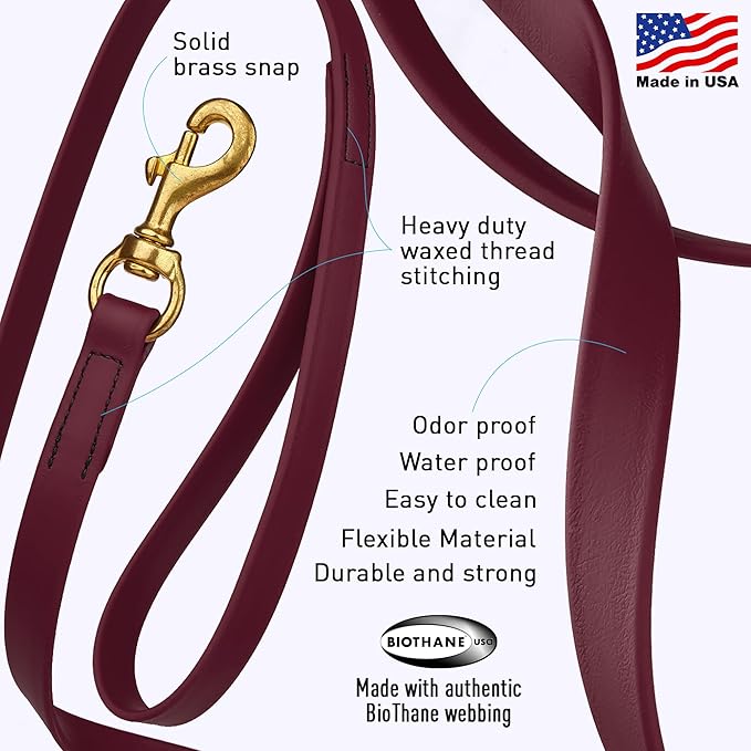 Viper K9 Biothane Working Dog Leash Waterproof Lead for Tracking Training Schutzhund Dog Sport & Search - Odor-Proof Long Line with Solid Brass Snap for Puppy Medium Large 5/8" x 20ft Merlot Burgundy