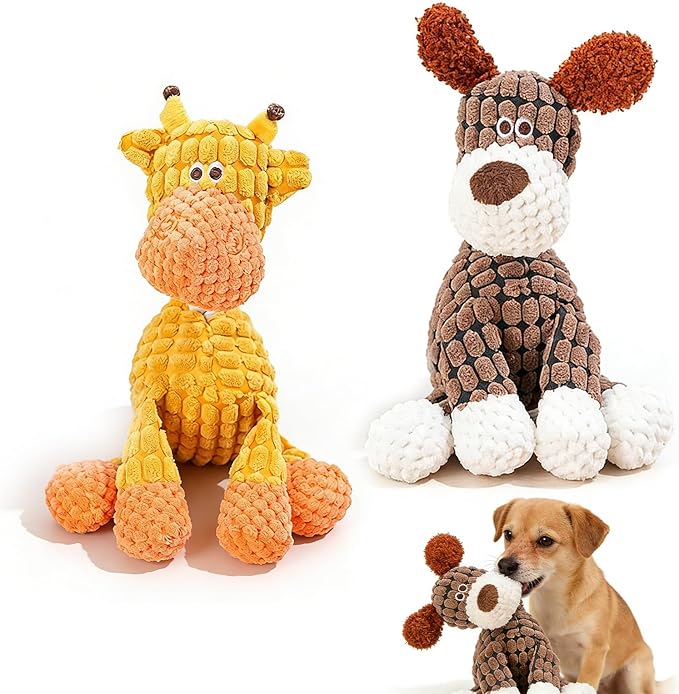 Indestructible Dog Toy,2026 New Durable Plush Dog Toys for Aggressive Chewers,Squeaky Chew Toy for Small Medium Large Dogs Puppy Teething Toys (Brown+Orang)