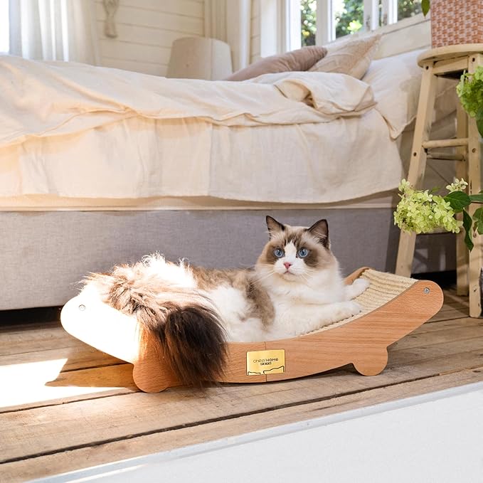 CHEERHOME PETS Sisal Cat Scratcher Bed for Indoor Cats Hammock for Scratching Pad Cat Chair Nartural Sisal Scratch Post for Large Cats Scratcher Lounge, Wooden Cat Furniture(Large)