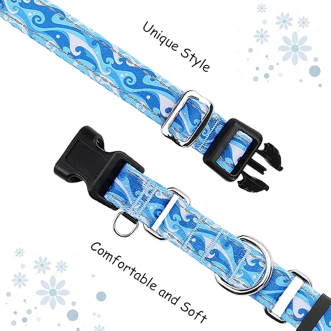 Reflective Martingale Collar with Quick Release Buckle Anti Pulling Boy Male Adjustable Dog Collars (Blue Waves, Large)