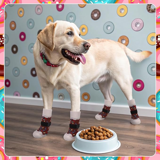 EXPAWLORER 4 Pcs Anti Slip Dog Socks, Dog Shoes for Hot Pavement, Dog Booties for Hardwood Floor, Prevent Licking Paws, Boots & Paw Protectors for Small Medium Large Senior Dogs