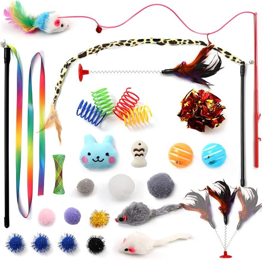 PietyPet Kitten Toys Cat Toys Assortments, 26 Packs Cat Toys Variety Pack for Kitty, Cat Wand Toy, Cat Feather Toys, Cat Balls with Bells, Cat Mouse Toy, Catnip Toys for Indoor Cats