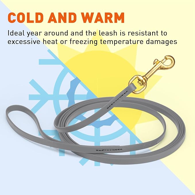 Viper Biothane K9 Working Dog Leash Waterproof Lead for Tracking Training Schutzhund Odor-Proof Long Line with Solid Brass Snap for Puppy Medium and Large Dogs, 10ft Battleship Gray