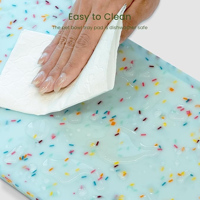 PWTAA Dog Food Mat Anti-Slip Silicone Dog Bowl Mat Thicker Pet Placemat Waterproof Cat Feeder Pad with Raised Edge Puppy Kitten Feeding Mats Suitable Small Medium-Sized Dogs Cats Eating Tray