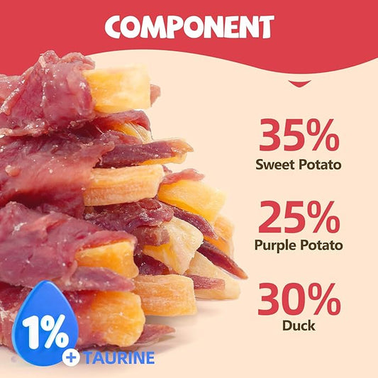PawFuel Dog Treats Duck Wrapped Yellow Purple Sweet Potato Chews for Dogs Jerky Dental Care Treats. High Protein Healthy Suitable for Small Medium and Large Dogs for Eating Training Rewards. 14.11 Oz