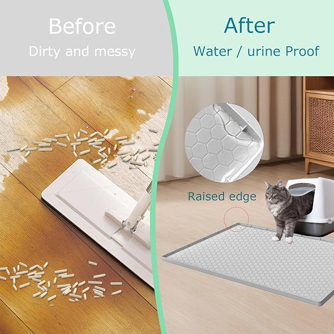 Cat Litter Mat for Litter Box, Silicone Large Cat Litter Trapping Mat - 28x19 in, Waterproof & Non-Slip, Durable & Easy Clean, Light Grey
