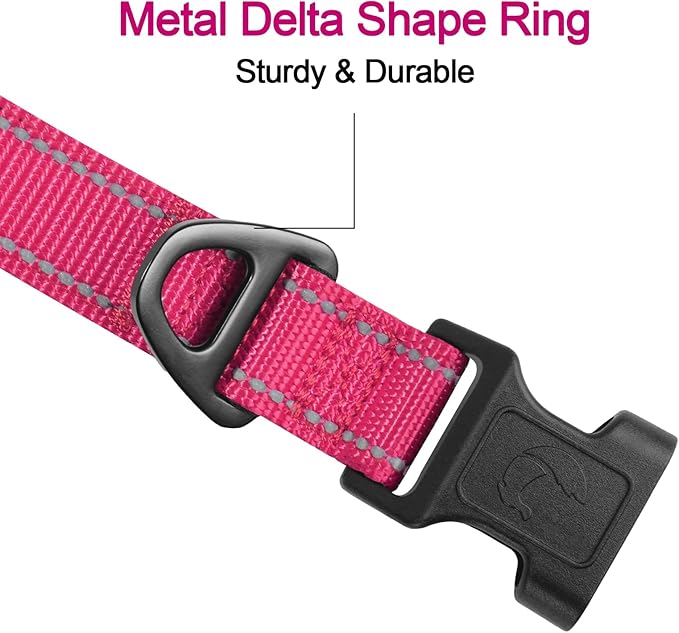 Joytale Reflective Dog Collar, Soft Neoprene Padded, Metal D-Ring, Nylon Pet Collar Adjustable for Extra Large Dogs, Hotpink, XL