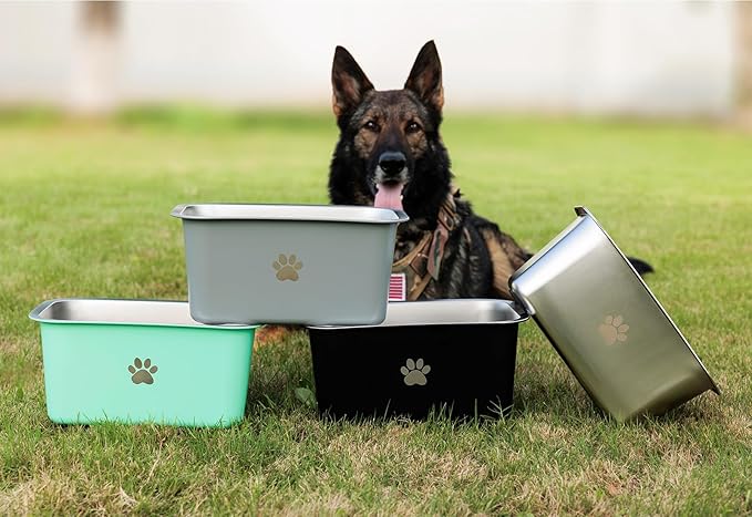 1.2 Gallons 20 Cup Non Slip Stainless Steel Large Dog Water Bowls, Outdoor Metal Dog Bowls Large Breed, High Capacity Water Bowl for Big Giant Huge Dogs, Black