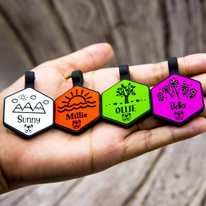 Silicone Silent Dog Tag Personalized with 5 Lines of Custom Deep Engraved Durable Soundless Pet ID Name Tag Hexagon Designer White
