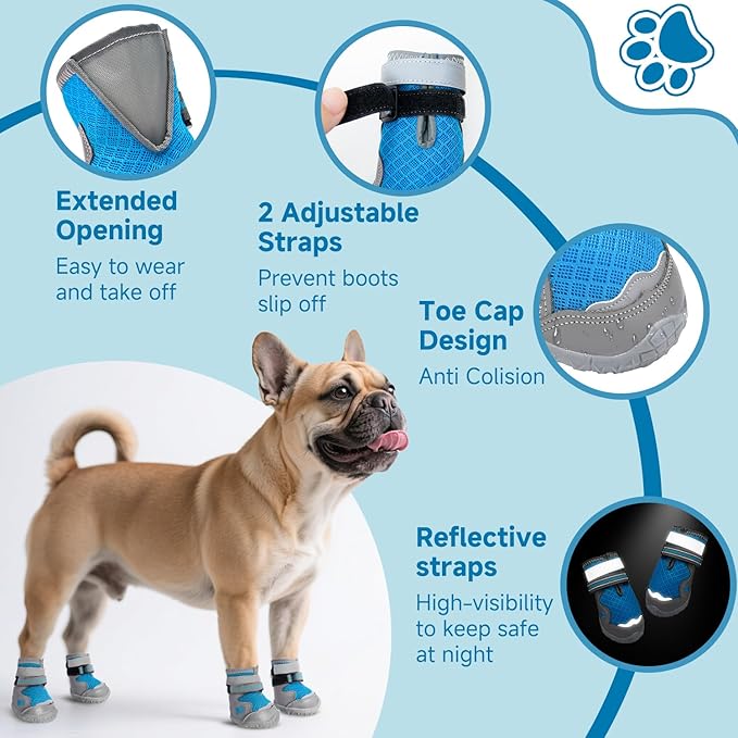 Hipaw Dog Shoes,Breathable Dog Boots for Hot Pavement,Non-Slip Paw Protector for Winter Snow,Lightweight Dog Booties for Small Medium Large Dogs,Outdoor Walking,Hiking,Indoor Hardwood Floor