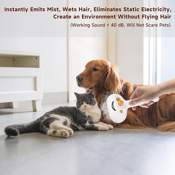 Pet Steam Brush for Dog & Cat – 3-in-1 Spray Hair Removal Comb – Steam for Shedding & Grooming – Water Brush for Long & Short Haired Pets – Spritz Defur Comb – Includes Waterless 2*Shampoo