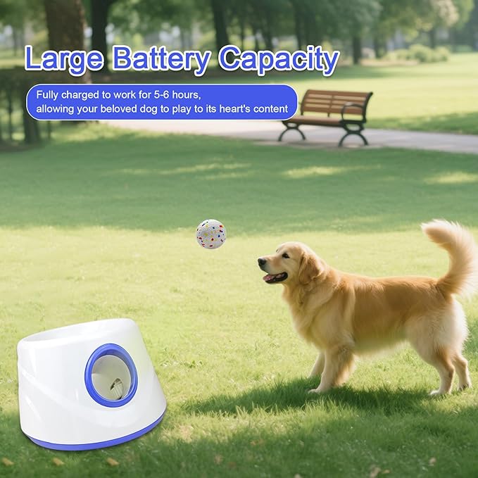 RERBIO Dog Ball Thrower Launcher, Automatic Ball Launcher for Dogs, 3 Adjustable Distance Settings, Indoor Outdoor Interactive Toy, with 3 2.3-inch Balls, Small/Medium Sized Dog Thrower