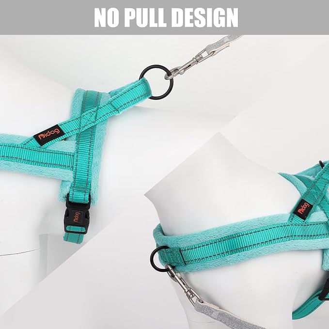 Didog Soft Flannel Padded Dog Vest Harness, No Pull/Quick Fit Reflective Dog Strap Harness, Easy for Training Walking (S:Chest 18-22", Green)