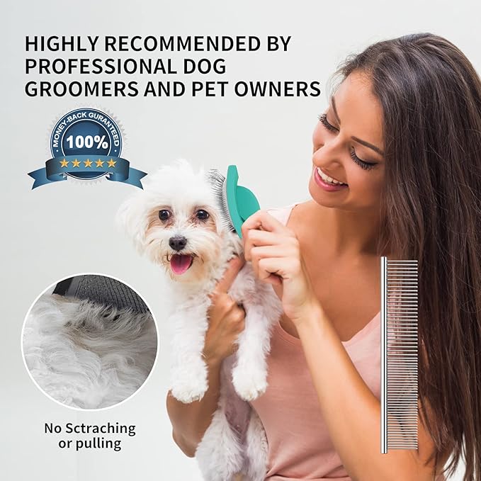 Slicker Brush for Dogs & Cats, Large Dog Brush for Goldendoodles Poodles Doodles Bernedoodles, Long Pin Grooming Tools to Dematting & Reducing Tangles and Fluff, Green