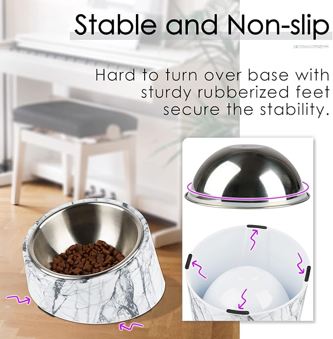 SuperDesign Mess Free 15° Slanted Bowl for Dogs and Cats, Tilted Angle Bulldog Bowl Dog Feeder, Non-Skid & Non-Spill, Easier to Reach Food S/0.5 Cup Marble Pattern