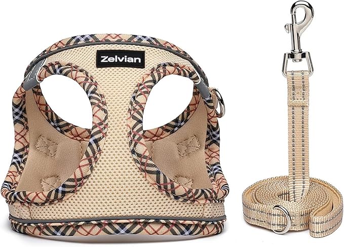Cat Harness and Leash Set for Walking, Escape Proof Adjustable Soft Mesh Kitten Harness with Reflective Strips, Breathable No-Choke Pet Vest for Small Cats or Puppies(Beige,XS)