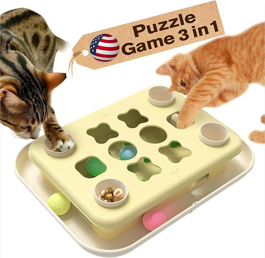 KADTC U.S. Brand & Design All in ONE 3 Ways to Play - Large Size Cat Treat Puzzle Toy Track Balls Peek-and-Play Box for Indoor Cats Puzzles Feeder Kitten Enrichment Food Toys Christmas New Year Gift