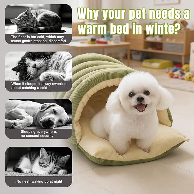 Cozy Monster Cat Bed Warm Enclosed Cat Bed Cave with Hooded Cover – Washable Cozy Plush Cats Tent for Indoor Cats & Small Dogs, Calming Winter Pet Nest