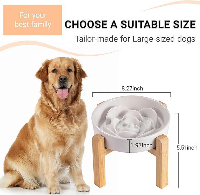 Ceramic Slow Feeder/Dog Bowl for Medium Large Dogs,Elevated/Raised Slow Feeding Dog Food Water Dish Heavy Weighted,Puzzle Eating Bowl Modern Maze (Black, 8.26in) (White, 8.66in)