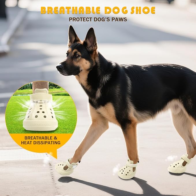 Dog Sandals, Breathable Dog Shoe for Hot Pavement, Anti-Slip & Paw Protectors Pet Shoes for Indoor/Outdoor Walking. Dog Boots for Small, Medium & Large Dogs (Beige, 4PCS)